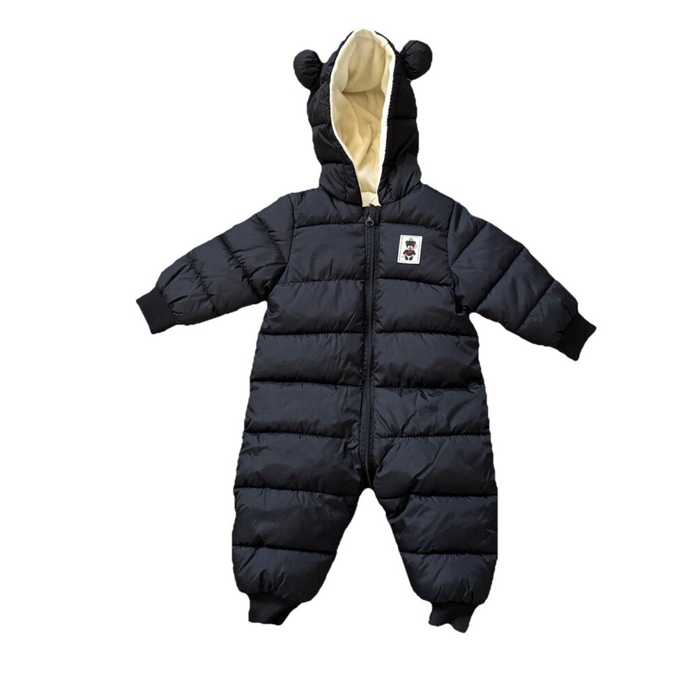 Happy Cherry Baby Boys Solid Black Cozy Bear Hood Puffer Jacket Snowsuit 6-12 M